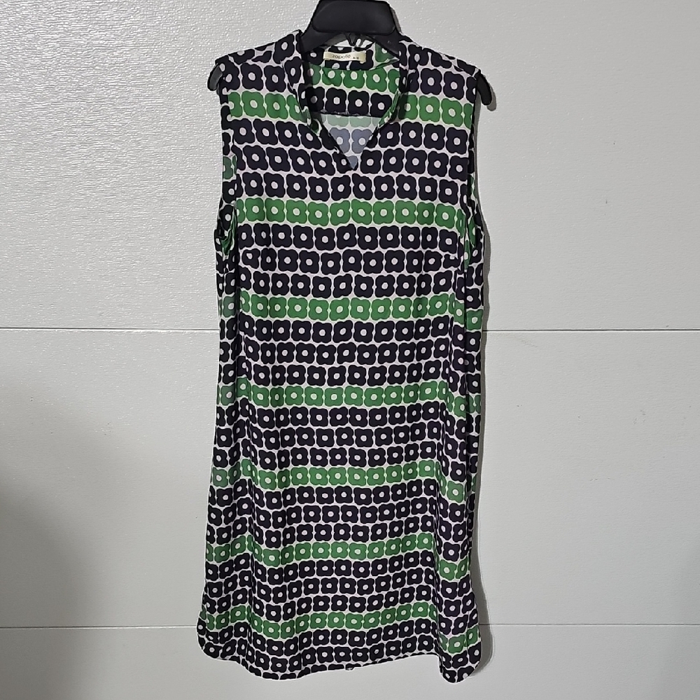 Zapelle Geometric Pattern Dress in Blue, Green, and White